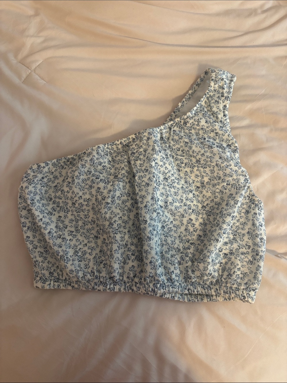 One-Shoulder Blue Floral Crop Top - American Eagle